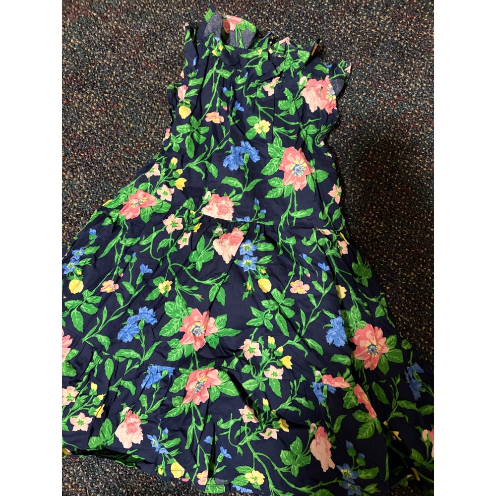 Janie and Jack Girls Navy Blue Floral Tiered Ruffle Sleeveless Dress Size 3
